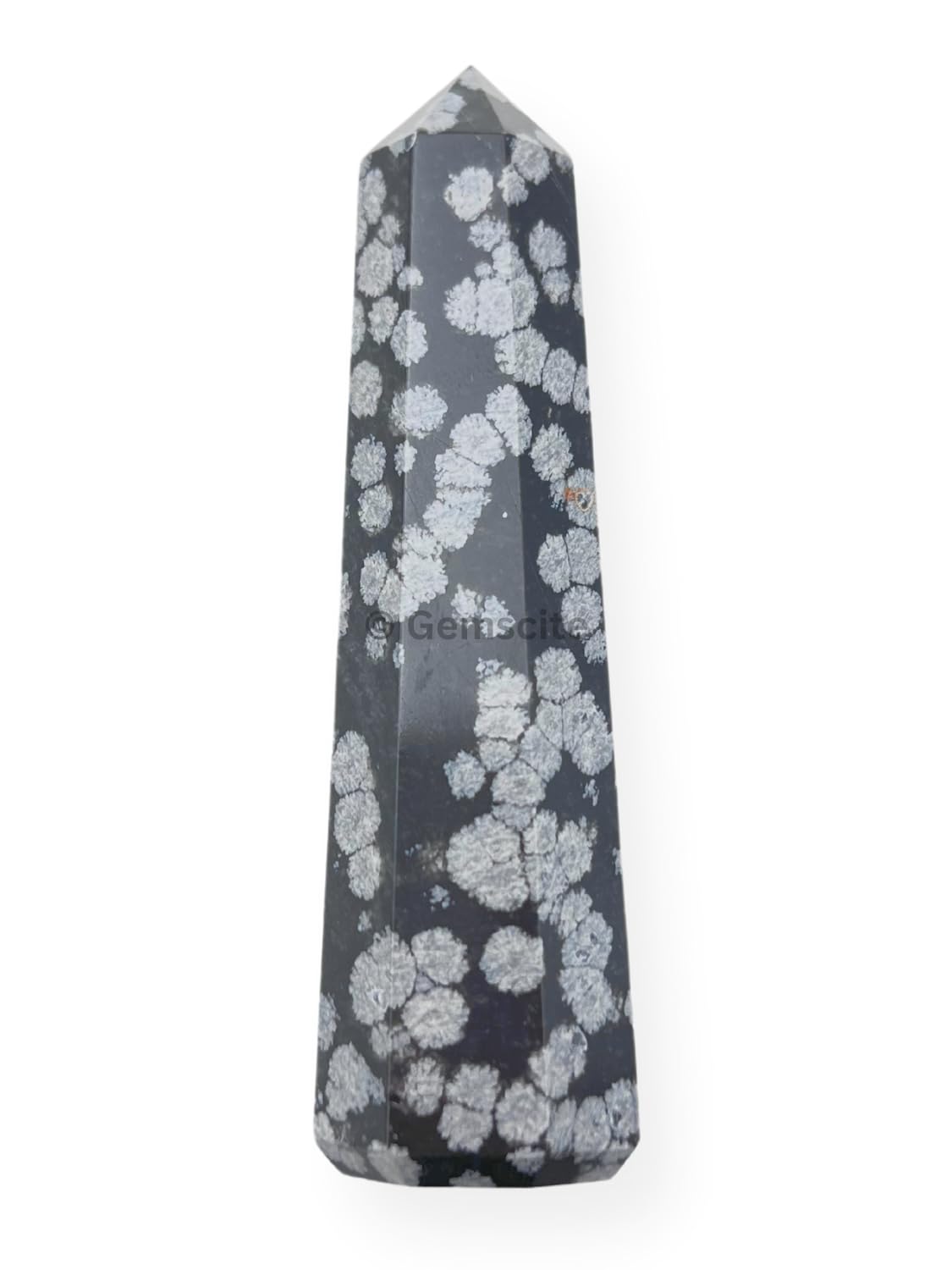 WholesaleGemShop 3 Inch (70 mm) Gemstones Snowflake Obsidian Obelisk Tower Jumbo Facet Aura Rock Crystal Natural Polished Earth Wand Spirit