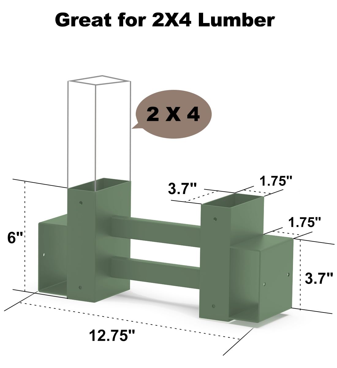 Fiwithy Outdoor Firewood Rack Bracket Kit with 4 Support Bars for Fire Wood Pile Storage, Heavy Duty DIY Fireplace Log Stacking Stand Holder for 2x4 lumber, Green, 1 Pair