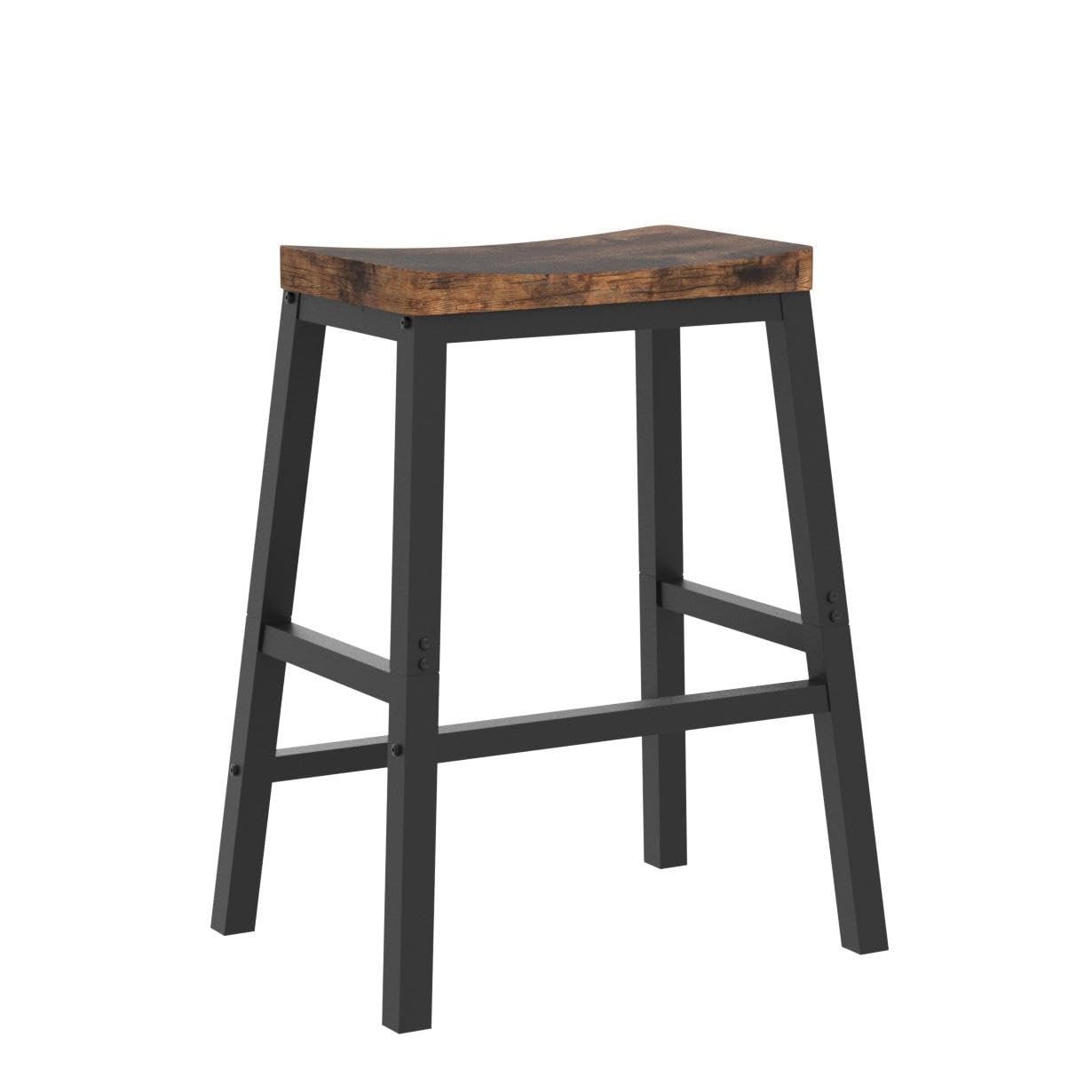 HOOBRO Bar Stools, Set of 2 Bar Chairs, 23.6 Inch Saddle Stools, Kitchen Counter Seat with Footrests, Industrial Barstools for Dining Room, Kitchen, Counter, Rustic Brown and Black BF02MD01