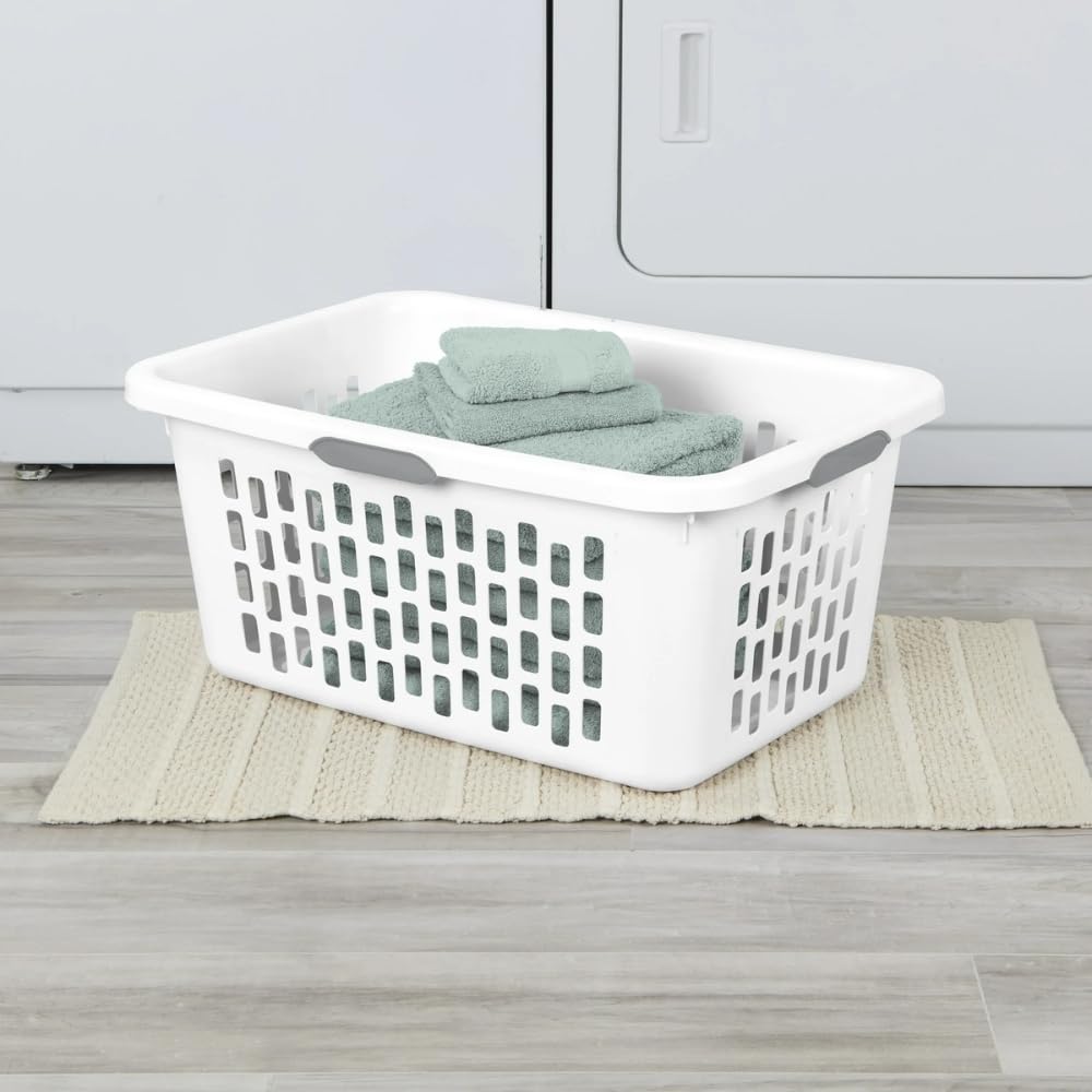 SIT MART 2 Bushel Large Plastic Laundry Basket with 4 Comfort Grip Handles, White - Durable, Lightweight, Spacious Laundry Storage for Home, Dorm, and Apartments