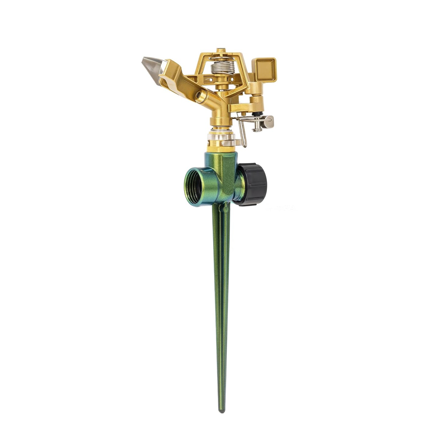 RESTMO Heavy Duty All-Metal Impact Sprinkler, Zinc Alloy Lawn Sprinkler Head on Sturdy Spike Base, 360° Adjustable Coverage Nozzle for Large Area Irrigation