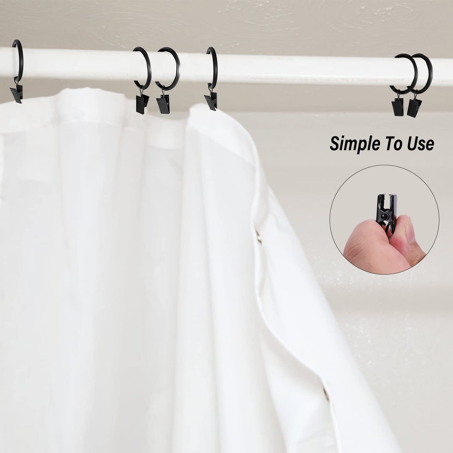 Homyplaza 44 Pack Black Curtain Rings with Clips, Curtain Hooks for Hanging, Heavy Duty Drapery Rings, Polish Rustproof Curtain Clips Hangers for Drapes, 1.26" Interior Diameter, Fits up to 1.14" Rods
