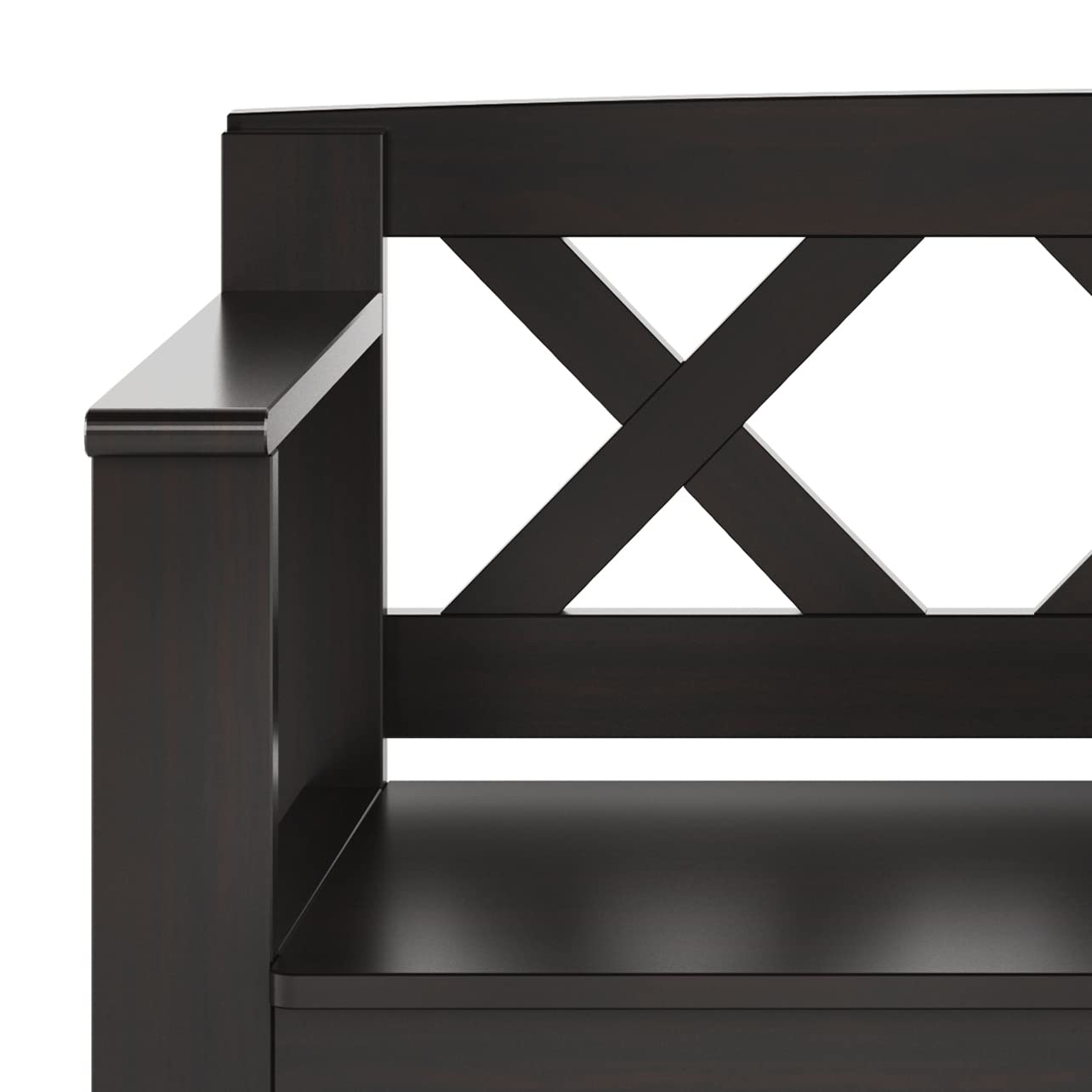 SIMPLIHOME Amherst Entryway Storage Bench - 36 inch Wide Solid Wood Hallway Bench in Hickory Brown, Transitional Bench for Entry or Mudroom with Lift-Up Lid, Storage Compartments and X-Back Detail