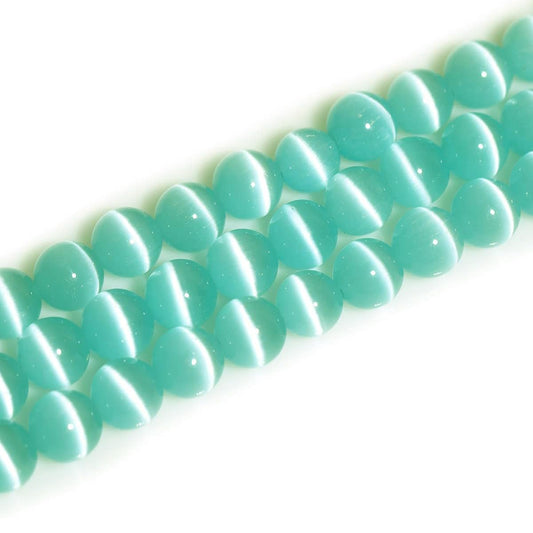 HAAMIIQII 8mm Mint Green Cat Eye Glass Round Crystal Stone Loose Gemstone Beads for Jewelry Making Bracelets Necklaces Earrings Crafts (45-50pcs)