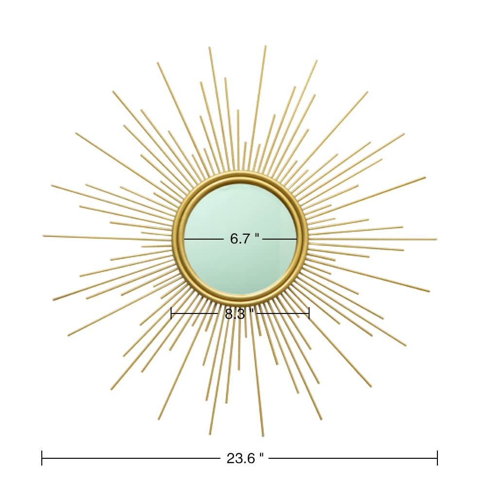 MAIKAILUN Sunburst Mirror, 24" Boho Mirror, Gold Sun Decorative Mirrors for Wall Decor, Small Mid Century Modern Small Living Room