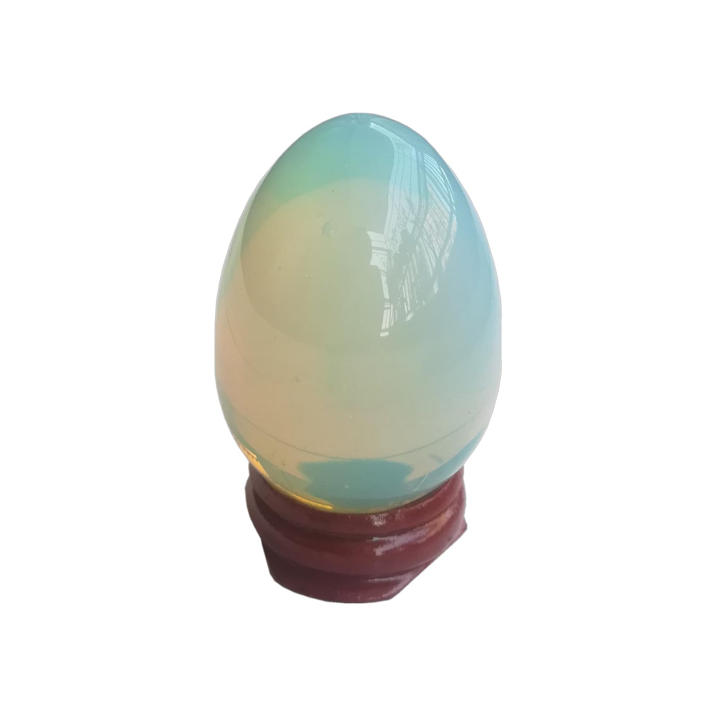 Sunshcat Synthetic Opalite Egg Shaped Meditation Chakra and Home Decor Balance Crystals and Healing Stones Statue Set,35 * 50mm Easter and Thanksgiving Gift,with Wooden Bracket