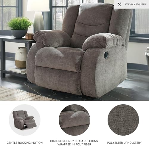 Signature Design by Ashley Tulen Contemporary Rocker Recliner, Gentle Rocking Motion, Pull Tab Reclining, Fabric Upholstery, 39" W x 40" D x 40" H, Dark Gray