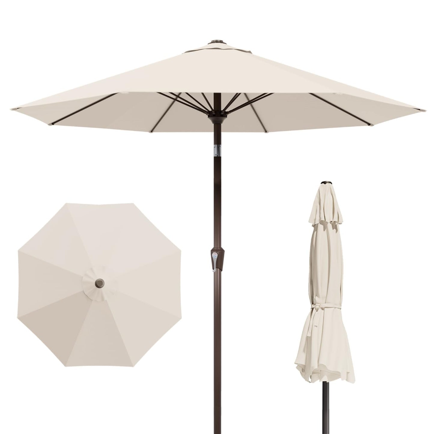 Patio Kingdom 9FT Patio Umbrella Outdoor Table Umbrella w/Push Button Tilt and Crank, 8 Sturdy Ribs, UV Resistant Waterproof Market Umbrella for Pool, Deck, Backyard, Garden, Creamy White
