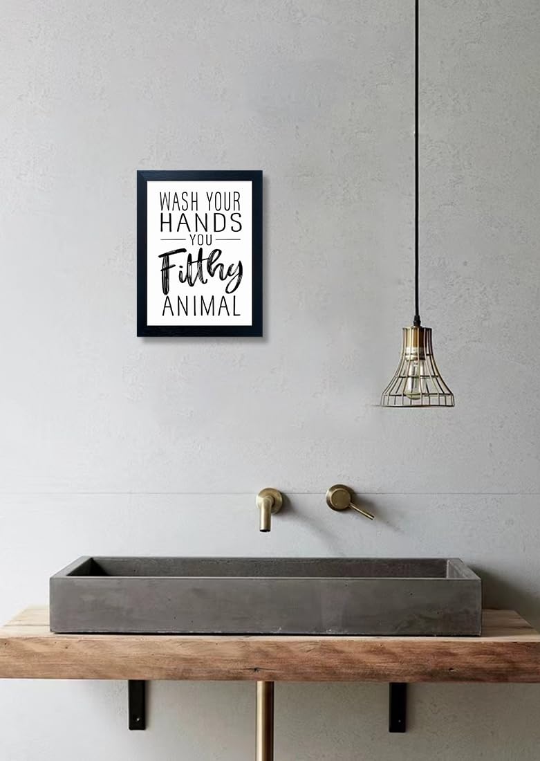Bathroom Quotes Wall Decor, Black and White Bathroom Wall Art, Toilet Decor Signs Small Black Framed Canvas Art for Kid's Washroom