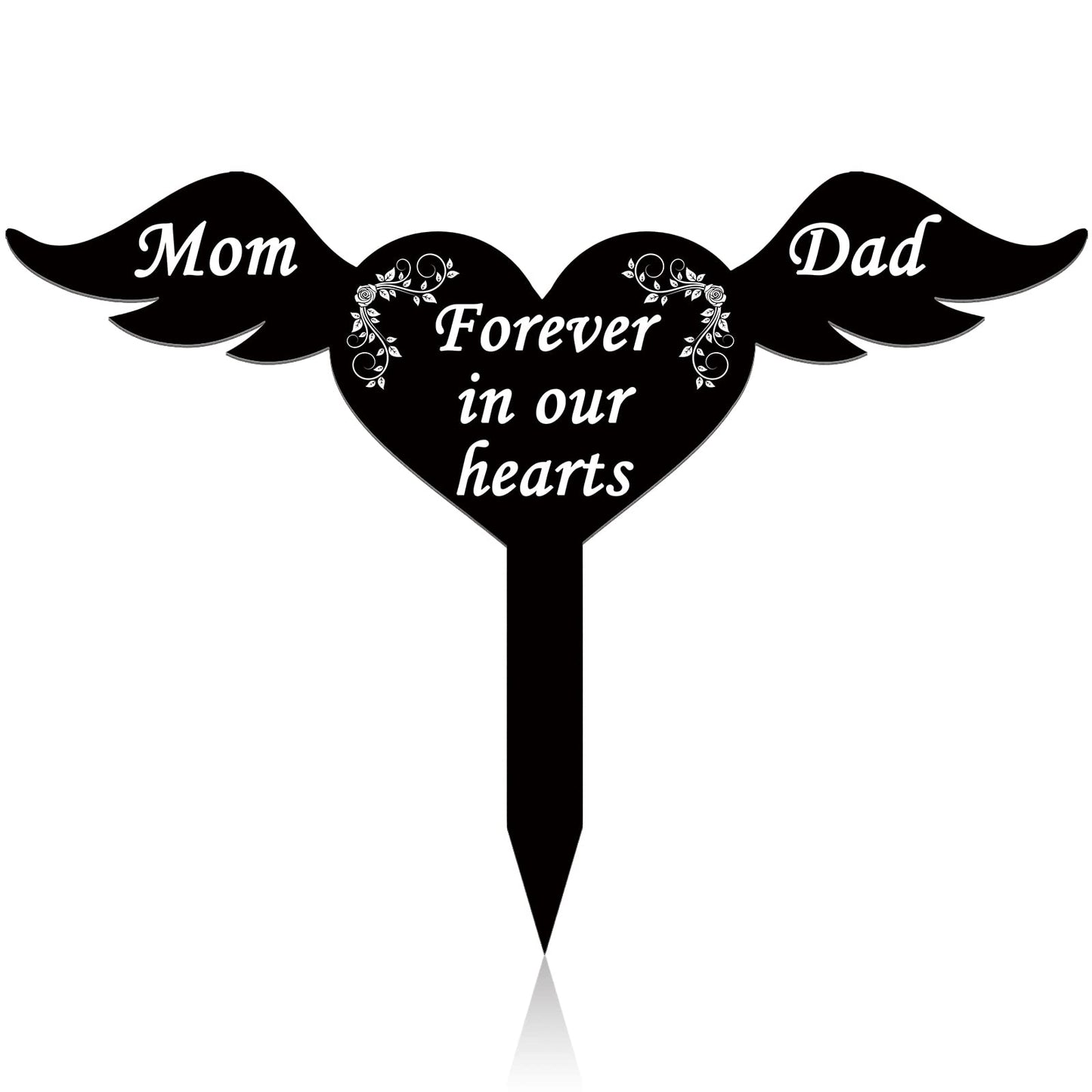 Wesiti Memorial Stakes Cemetery Grave Plaque Stake Markers Memorial Garden Wing Sign Remembrance Plaque Waterproof Sympathy Grave for Loss of Cemetery Decoration (Parents)