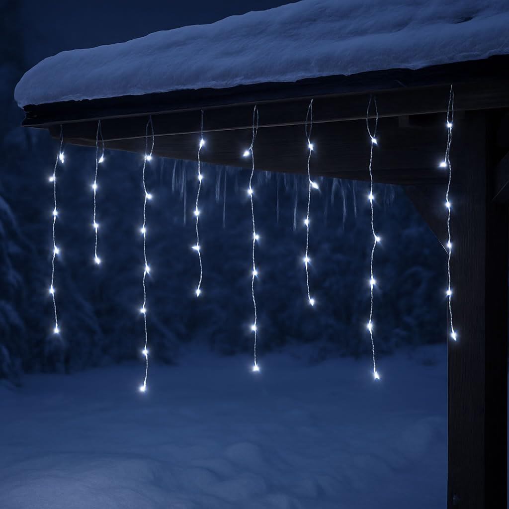 YASENN Icicle Lights 100LED 9.9Ft,8 Lighting Modes String Lights,Icicle Style Lights with Timer,Connectable Fairy Lights Plug in for Wall Eave Roof Porch Garden Christmas Decoration(Cool White)