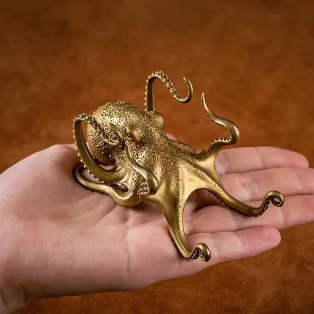 FJXQTCXD Metal Octopus Cuttlefish Figurines Statue Desk Stand for Phone Bracket Pen Spectacles Holder Car Ornaments Home Decor Crafts (Gold)