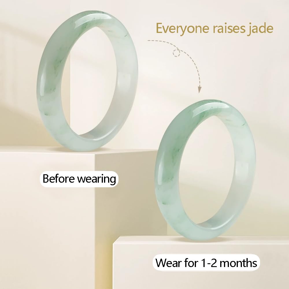 URED Natural Jade Bangle Bracelet For Women Genuine Green Jade Bracelet Good Luck Wealth Feng Shui Bracelet For Woman Yoga Meditation Mother Birthday Gift(TScui1, 62-63mm)