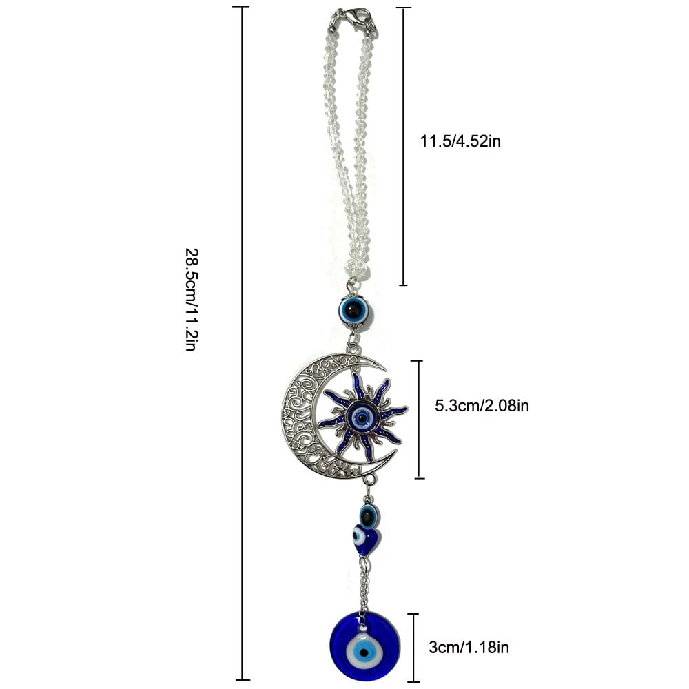 Sun and Moon Blue Evil Eye Wall Hanging, Crystal Hanging Ornament for Car Home Decor (1, Blue Eye Hanging)