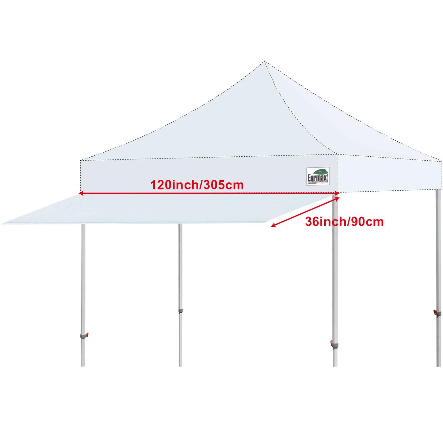 Eurmax USA 10ft Pop Up Canopy Awning,120"x36"Extended Sunshade Tarp with 30 SqFt Extra Shade,Commercial Grade Removable Replacement Tent Awning ONLY Fits 10x10 Canopy Tent with Square Leg,Black