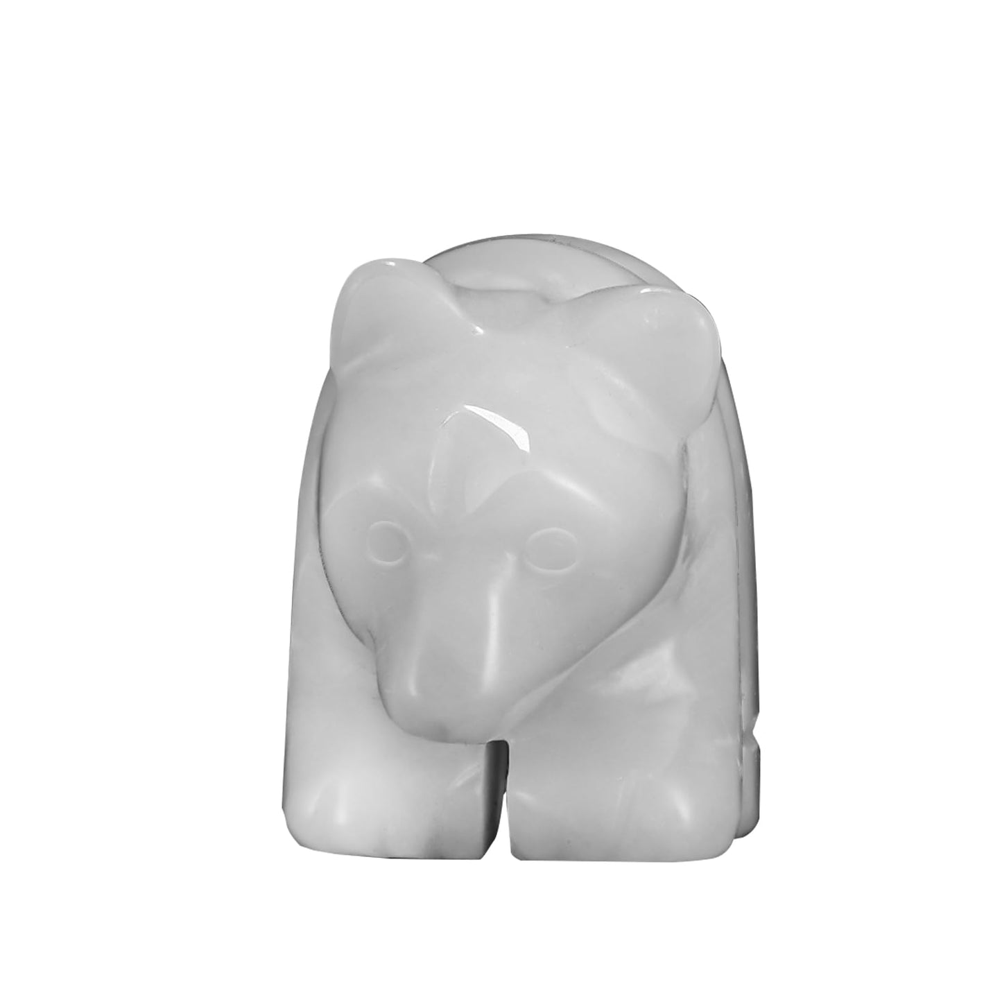 SMQ 2" Crystal Bear Statue, Natural Gemstone Handmade Figurine Sculpture, Healing Crystal Animal Stone Office Home Decor Collectibles Gift (White Jade)