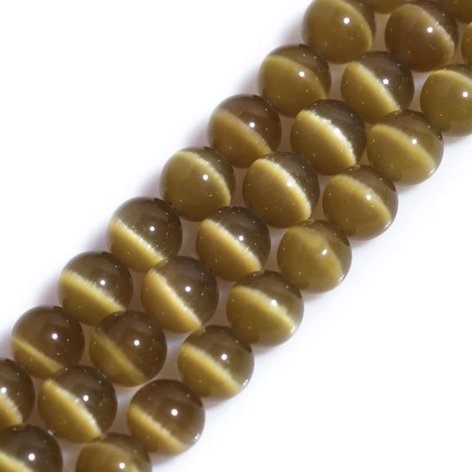 HAAMIIQII 8mm Brown Cat Eye Glass Round Crystal Stone Loose Gemstone Beads for Jewelry Making Bracelets Necklaces Earrings Crafts (45-50pcs)