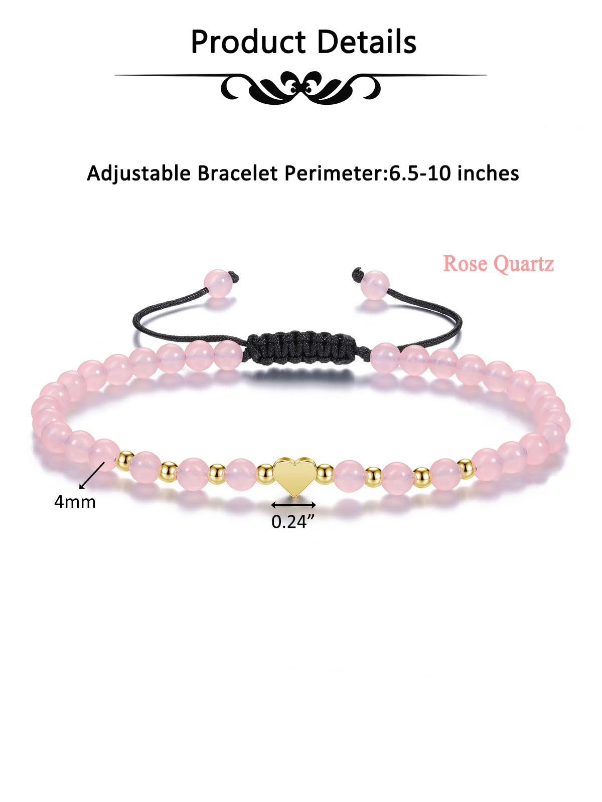 Top Plaza 2Pcs Natural Rose Quartz Green Aventurine Crystal Bracelets for Women 4mm Handmade Gemstone Beaded Bracelet Healing Crystal Yoga Meditation Gold Heart Charm Bracelet Jewelry Christmas Gifts