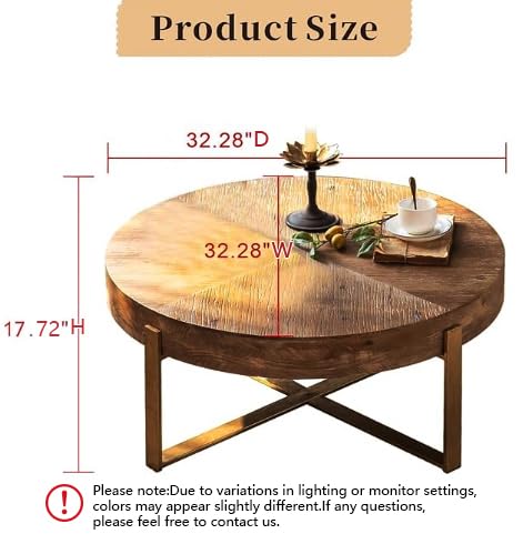 DS-HOMEPORT Round Wood Coffee Table for Living Room - Circle Wooden Coffee Table with Gold Metal Legs, Rustic, Vintage, Easy Assembly(Espresso,32.28" D x 32.28" W x 17.72" H)