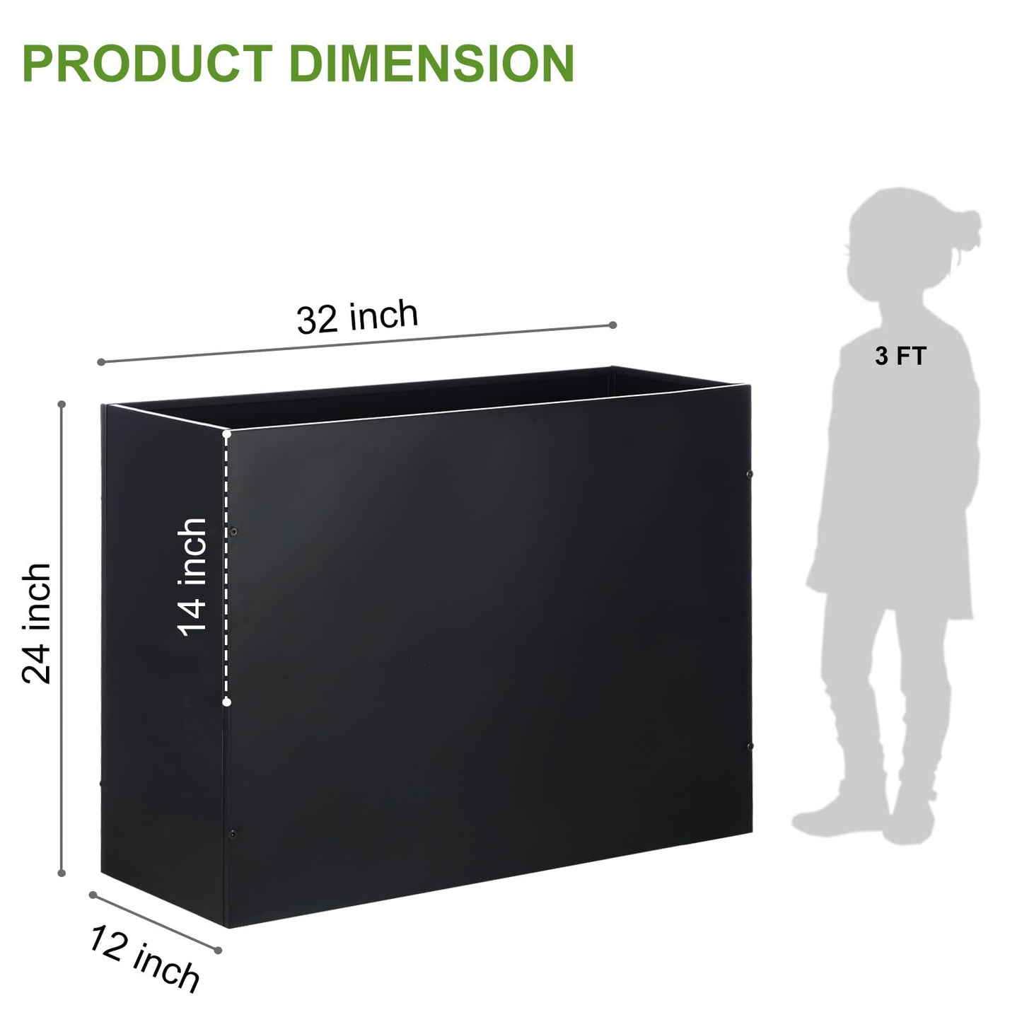 BAYN Metal Rectangular Planter Box Tall Planters for Outdoor Plants Modern Heavy Duty with Drainage Holes for Outside Indoor Patio Deck - Black, 32”x 12”x 24”