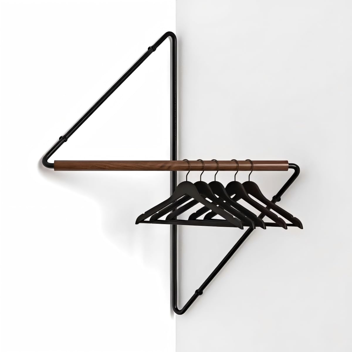 VR8 YuanNuo Corner Coat Rack - Metal & Wood Wall Mounted Coat Hanger, Space-Saving 90-Degree Corner Shelf for Entryway, Bedroom, Hallway, Bathroom - Sturdy Floating Clothes Rack (Large size)
