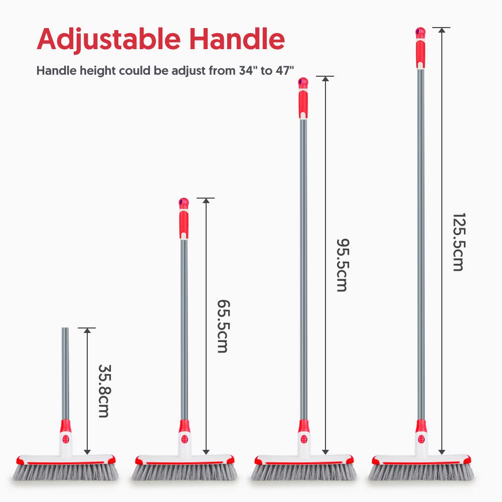 Floor Scrub Brush with Long Handle, Scrubbing Brush Squeegee Broom for Cleaning, 2 in1 Stiff Bristle Shower Scrubber Floor Squeegee for Pool Wall Tile(White)