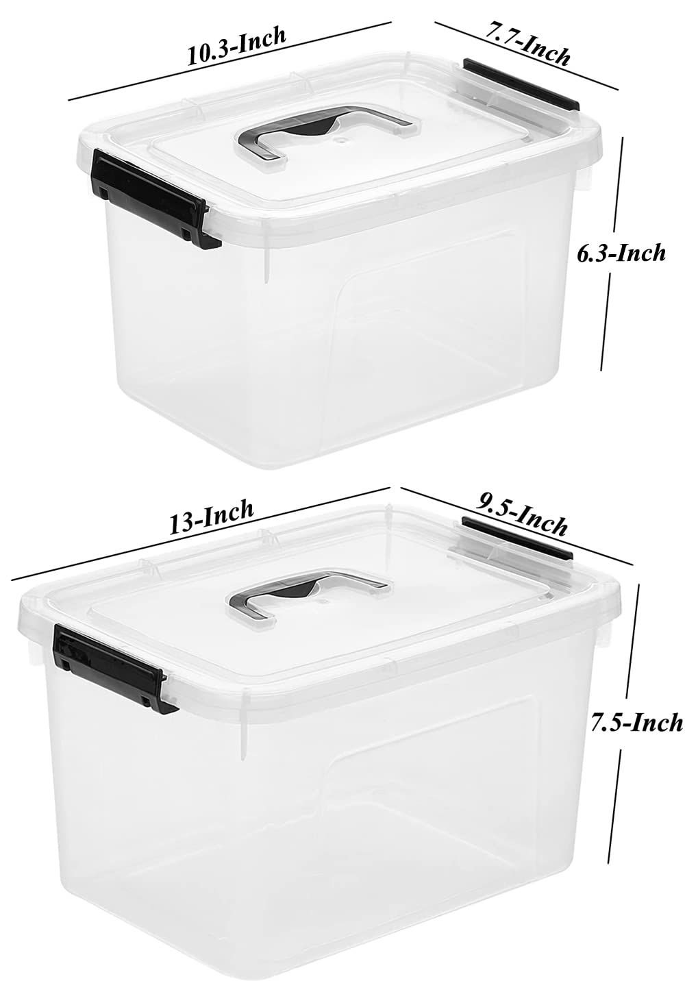JUJIAJIA Clear Storage Latch Box/Bin, 2-Pack Plastic Organizing Container with Handle and Lids (7 QT/16QT)