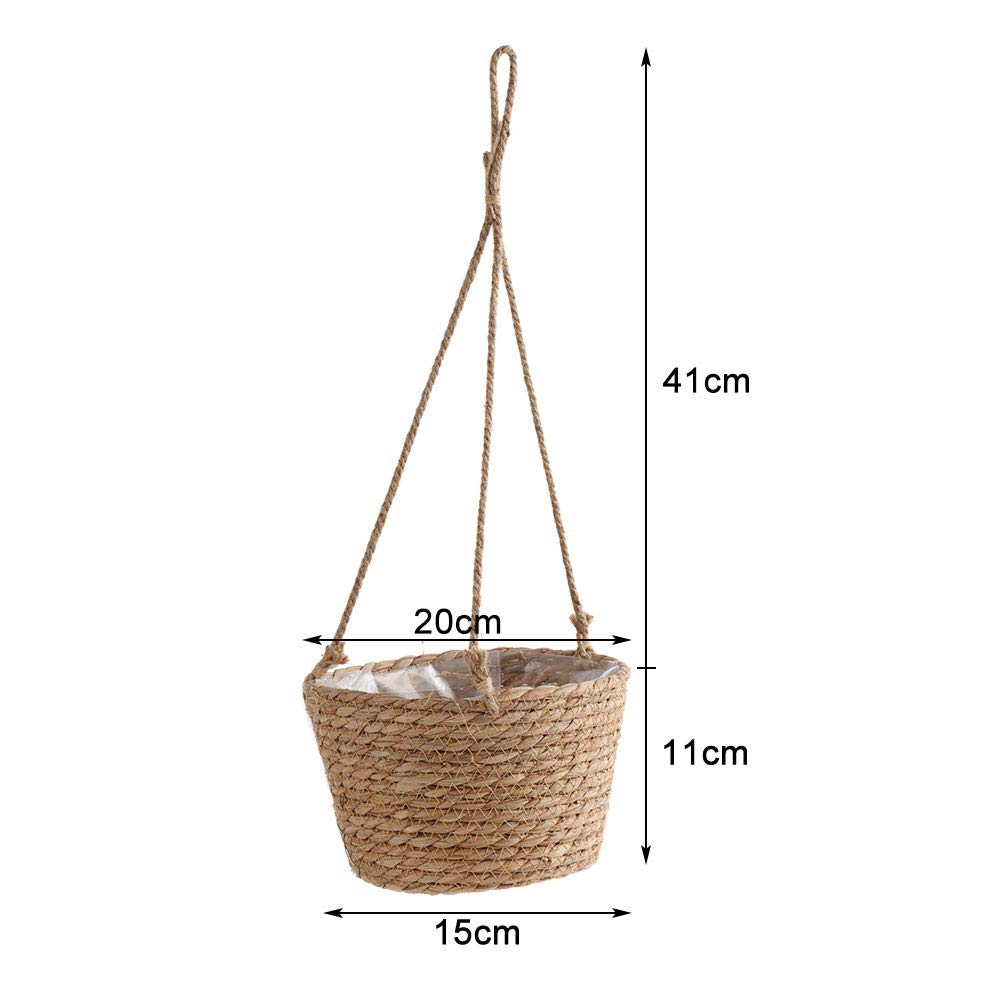 MEUMITY Hanging Planter Basket, Rattan Woven Plant Hanger with Plastic Liner Macrame Plant Holder Storage Organizer for Plants Indoor Outdoor(#1)