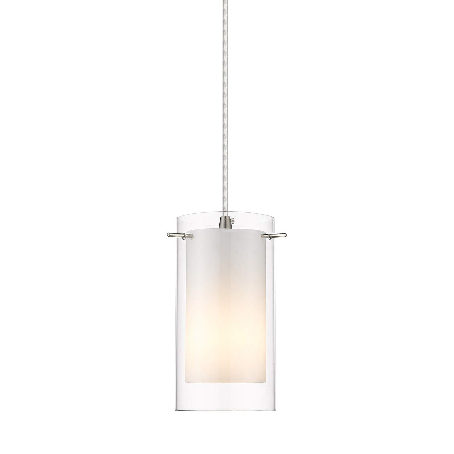 AKEZON 1-Light Pendant Light, Indoor Glass Hanging Light Fixture, Adjustable Height, Brushed Nickel Finish for Kitchen Dining Room, KP-506