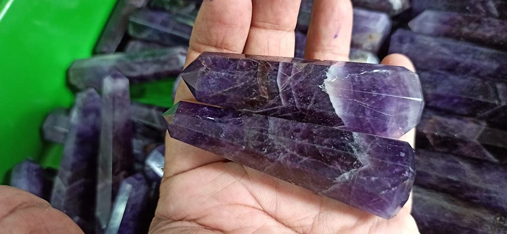 WholesaleGemShop 70 mm (3 Inch) Amethyst Gemstones Obelisk Tower Jumbo Facet Aura Rock Crystal Natural Polished Earth Wand Spirit