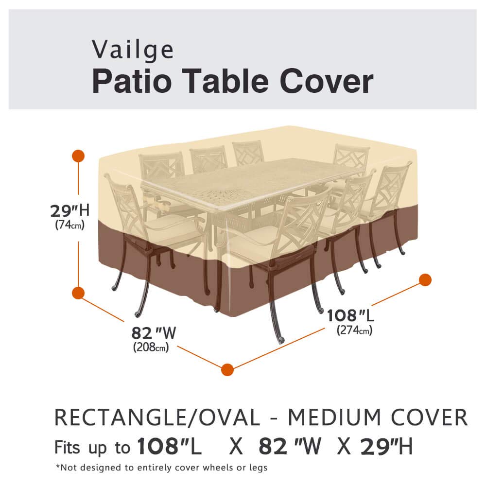 Vailge Waterproof Patio Furniture Set Cover with Padded Handles, Patio/Outdoor Table Cover, Patio/Outdoor Dining Rectangular Table Chairs Cover Medium