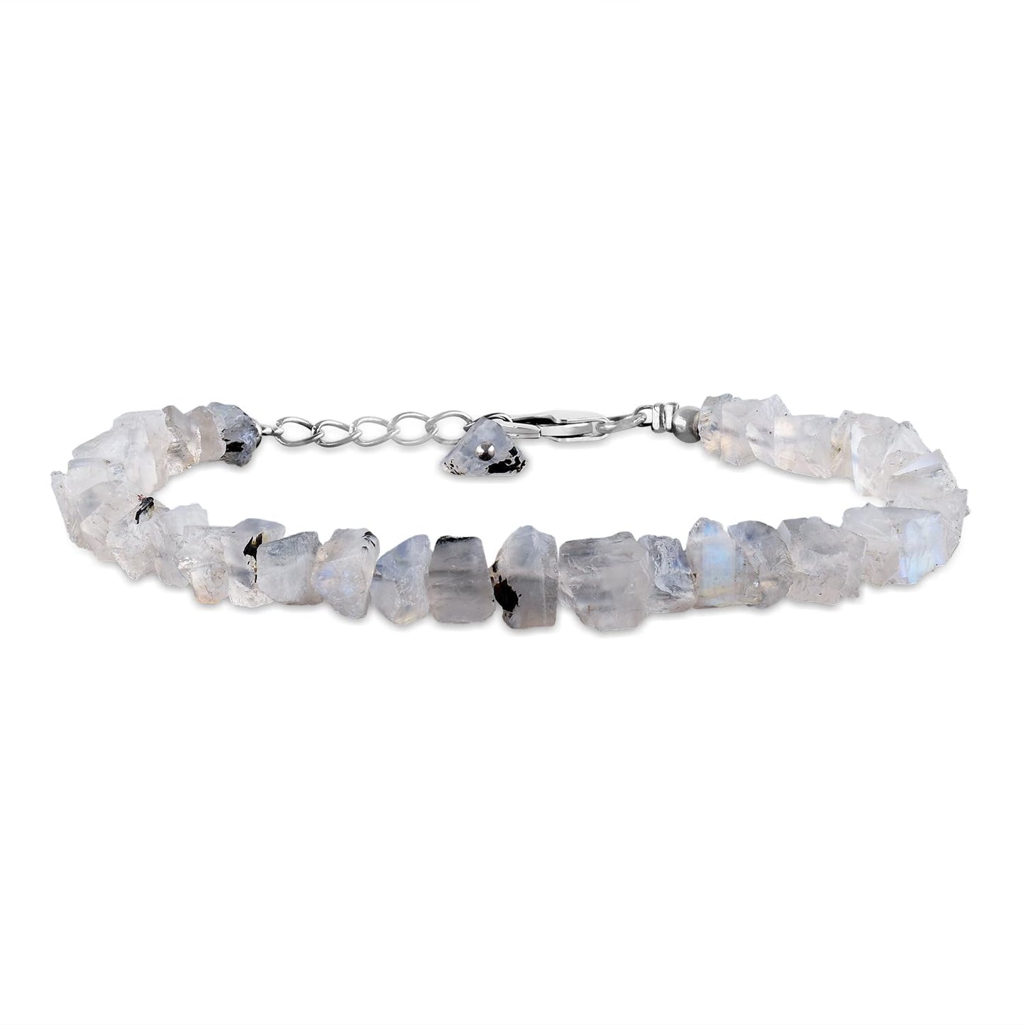 Natural Raw Rainbow Moonstone Bracelets for Women, June Birthstone, Rough Gemstone Chakra Healing Crystals Jewelry, 925 Sterling Silver Chain 8 inch, Birthday Gifts For Her