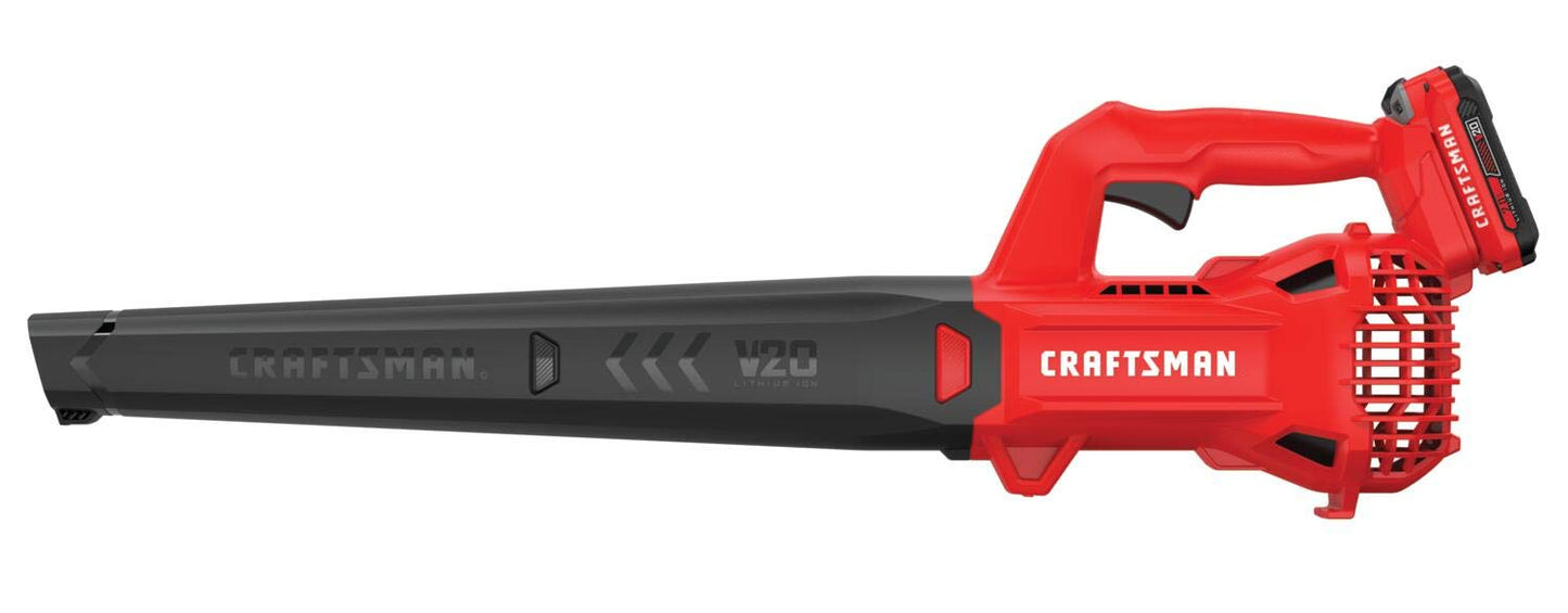 CRAFTSMAN 20V MAX Cordless Leaf Blower with Battery and Charger, Hard Surface Electric Leaf Blower,Powerful up to 90 MPH, Red (CMCBL710D1)