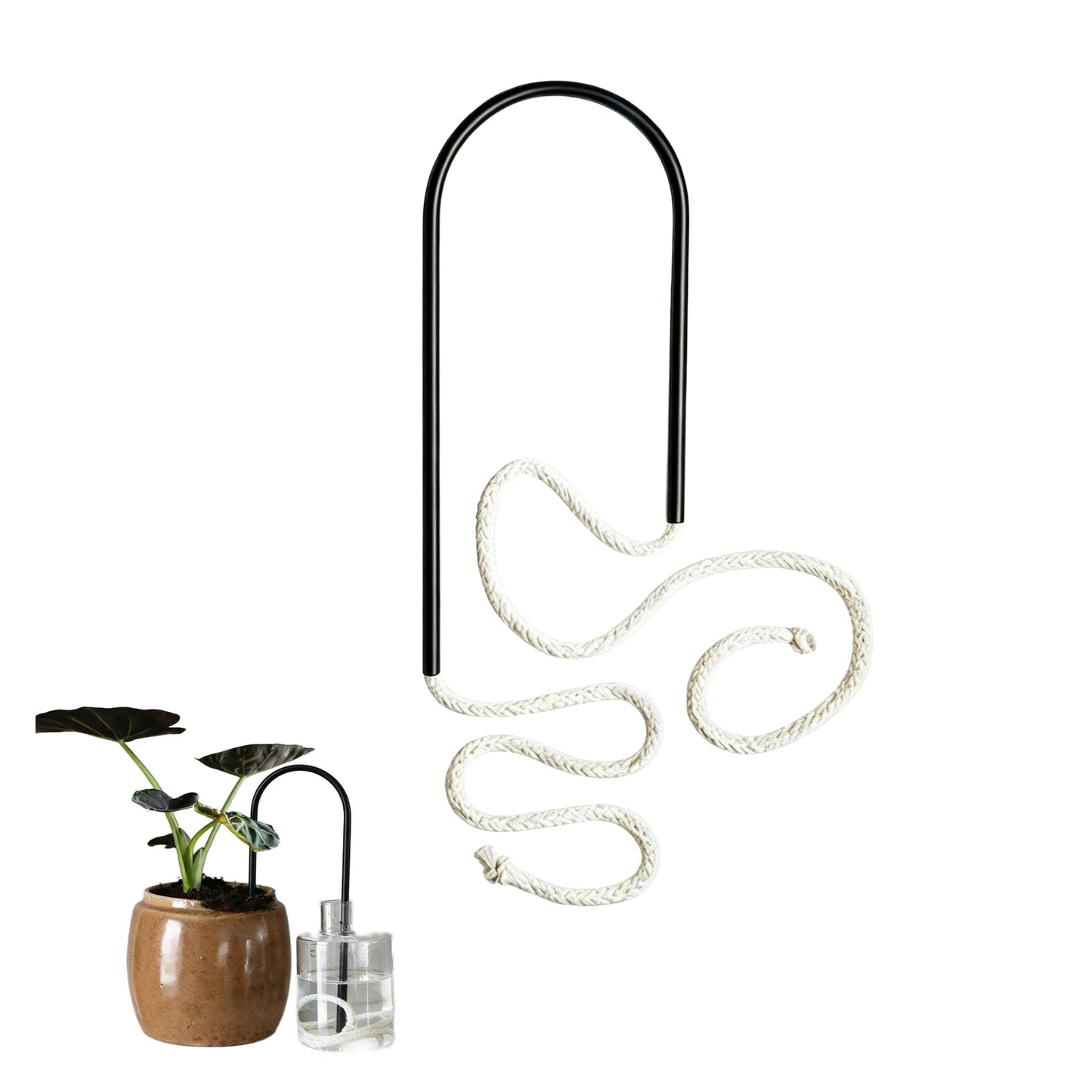 Self-Watering Plant Wick System,Stainless Steel and Cotton, U-Shaped, Automatic Drip Irrigation for House Plants,Black