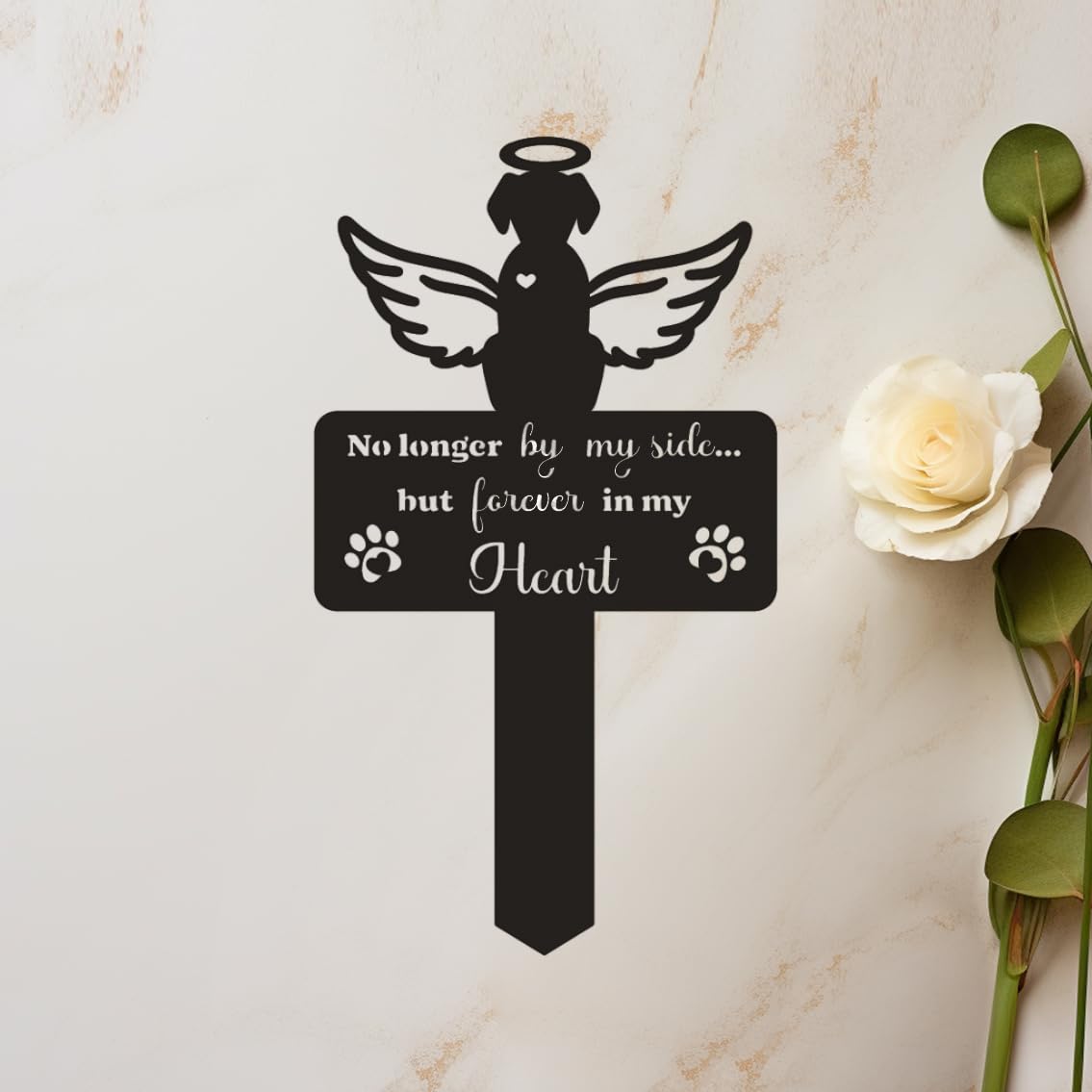 HSECPTOW Metal Dog Memorial Garden Marker, 12 inch Outdoor Pet Grave Marker with Silhouette Design, Weatherproof Headstone Plaque for Indoor, Yard