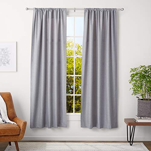 Amazon Basics Sturdy Adjustable Curtain Rod for Windows with Round Finials, Easy Installation, 1-Inch Rod, 36" to 72", Nickel, 1-Pack
