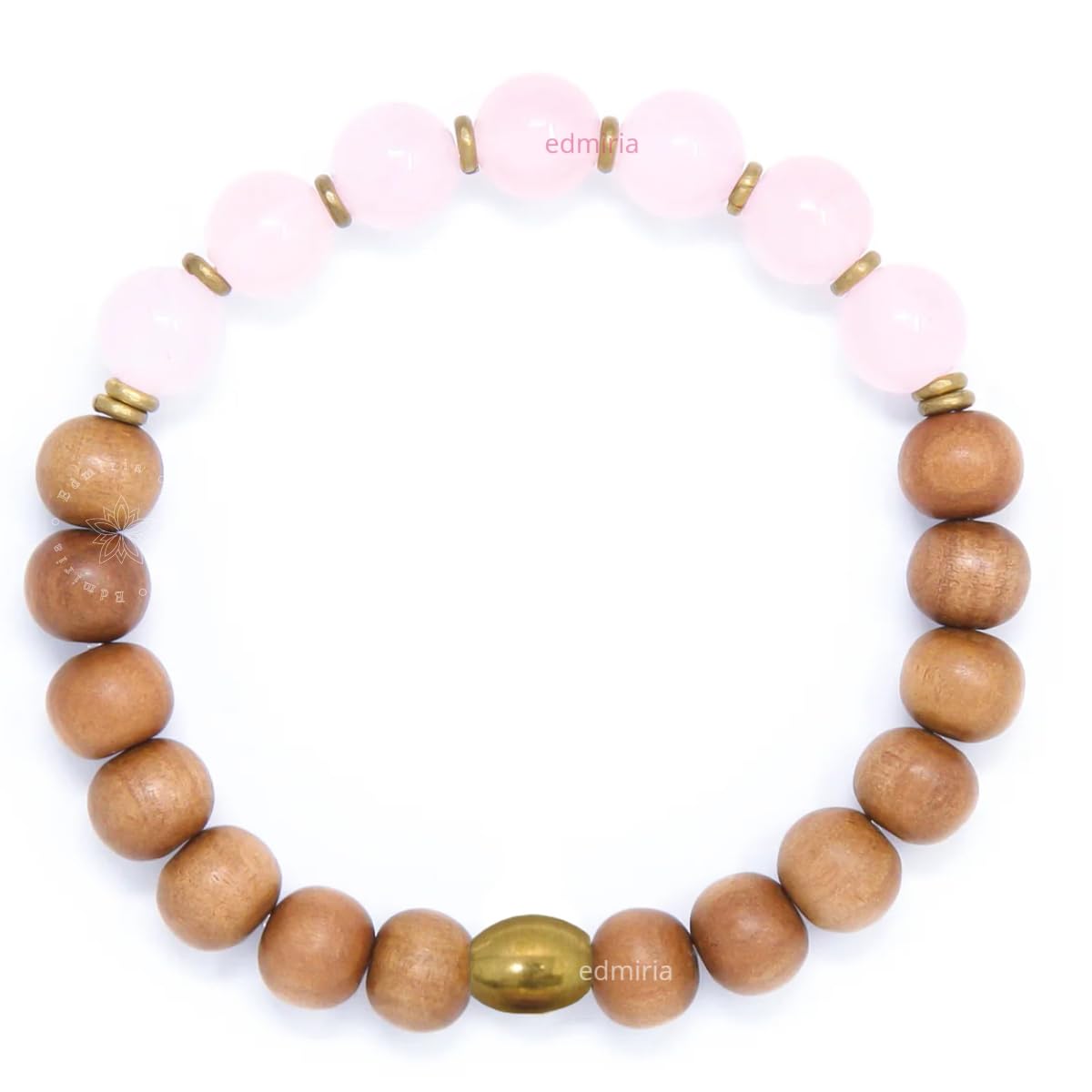 EDMIRIA Unisex Adult Sandalwood Chandan Round Beads 8Mm Chakra Stones Yoga Meditation Astrological Handmade Elastic Stretchable Bracelet (Rose Quartz-Heart Chakra)