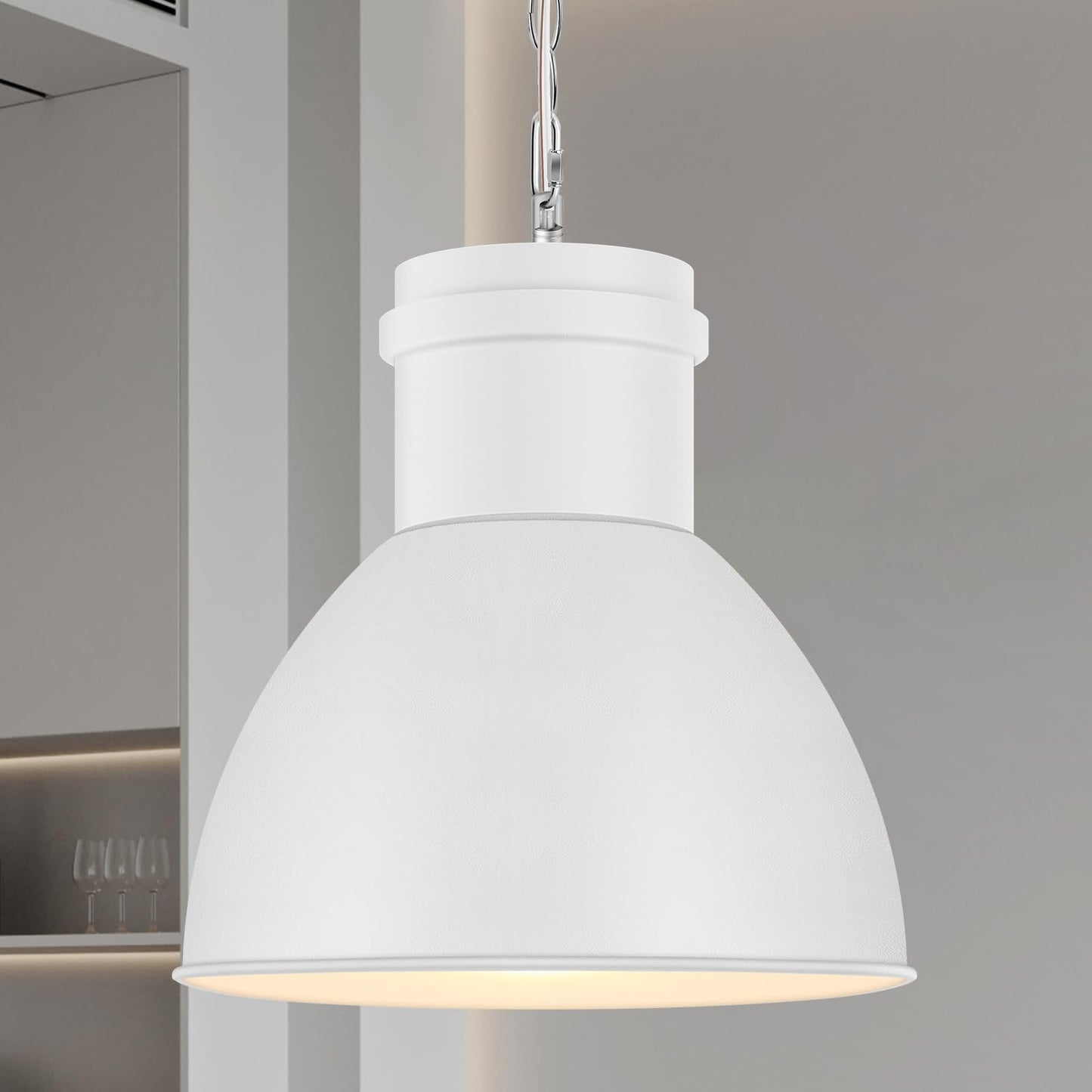 BoostArea White Pendant Lights Kitchen Island, 10.6" Large Metal Shade and 70.9'' Adjustable Height, Modern Pendant Lighting Fixtures,Farmhouse Hanging Pendant Light for Kitchen Island/Bar,No E26 Bulb