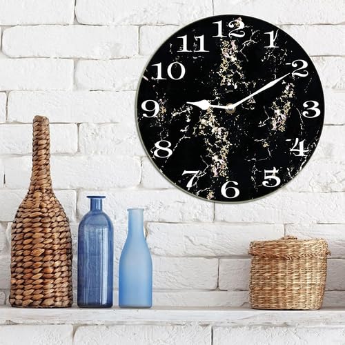 Houseuse Black Marble Wall Clock Modern Stylish Clock for Living Room, Battery Operated Easy to Read Bedroom, Bathroom and Kitchen Housewarming Seasonal Shop Hotel Round 10"