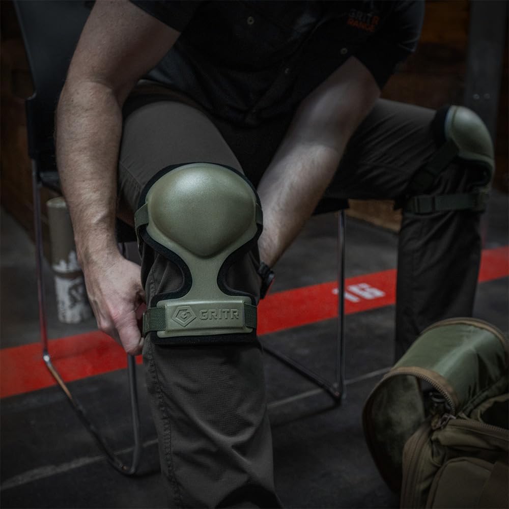 GRITR Tactical Knee Pads for Work, Hunting, Construction, Gardening, Paintball w/Foam Padding, Hard Shell & Adjustable Straps - Heavy Duty Professional Knee Protectors for Men & Women, Ranger Green