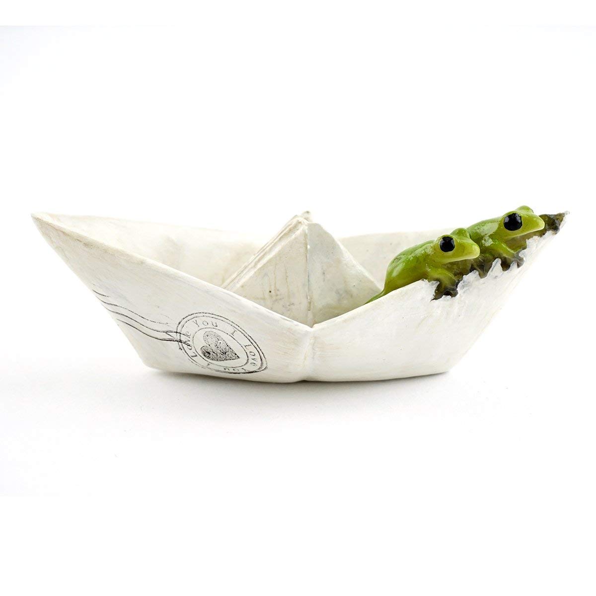 Top Collection Miniature Fairy Garden and Terrarium Sealed with Love Frogs on Paper Boat Statue