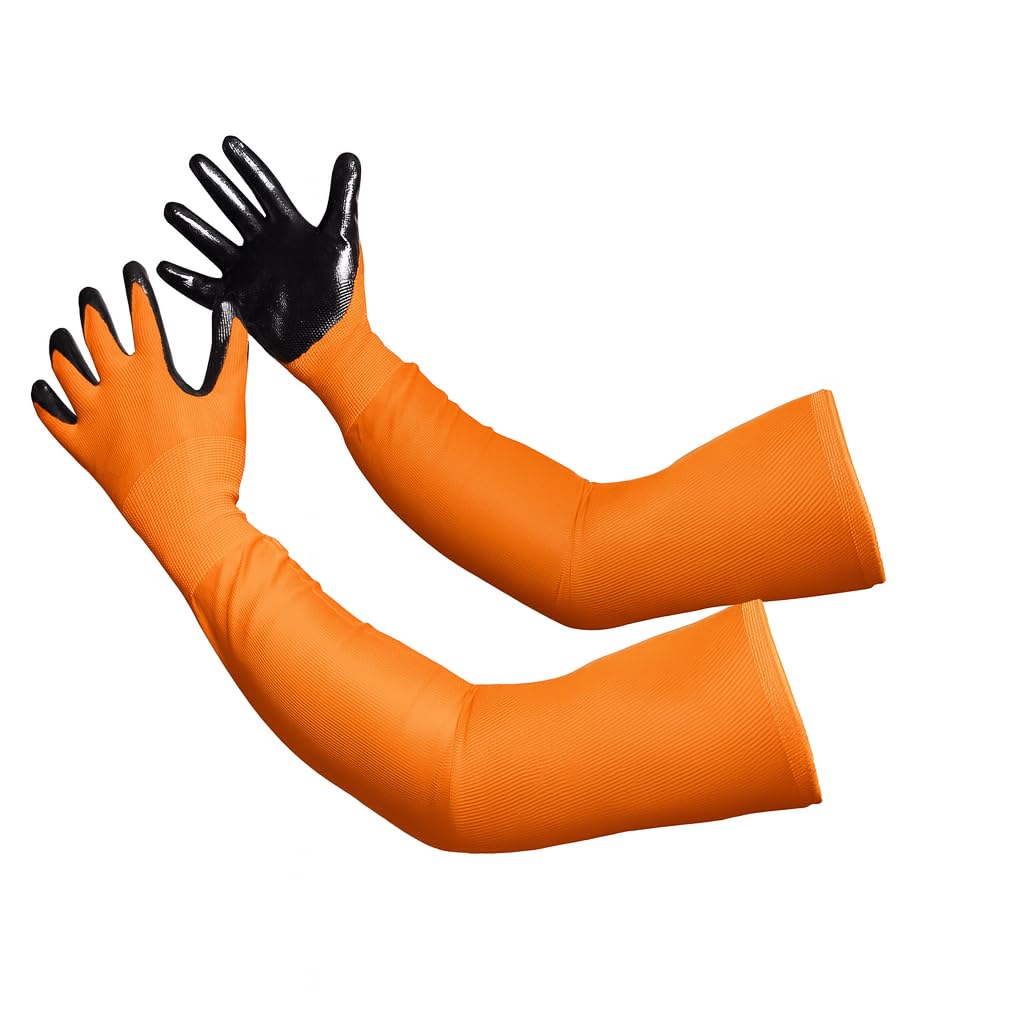 CHARGUY Long Sleeve Gardening Gloves Protection Sleeves No-Slip Grip, Durable Long Garden Gloves Flexible Sleeves, Women/Men (Orange, Small)