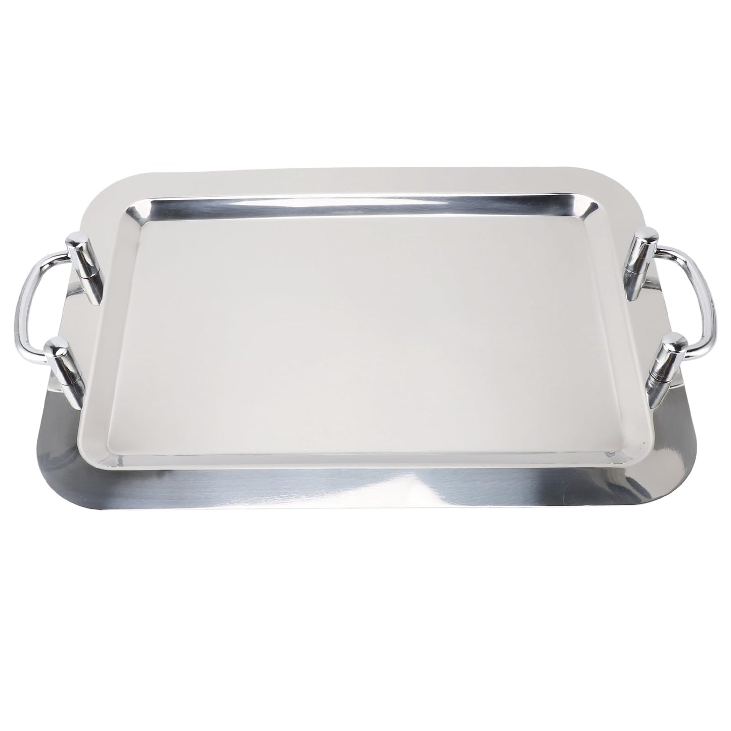 Fockety Stainless Steel Serving Tray, Multifunction Portable Metal Serving Tray with Handle, Buffet Serving Snack Tray for Coffee, Desserts, Cakes, (Rectangle Shape with