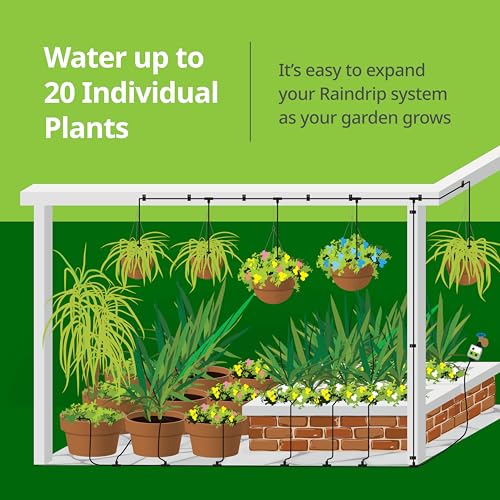 Raindrip R560DP Drip Watering System, Automatic Drip Irrigation System with Timer for Containers and Hanging Baskets, Waters up to 20 Plants, Includes 20 Drippers, Black