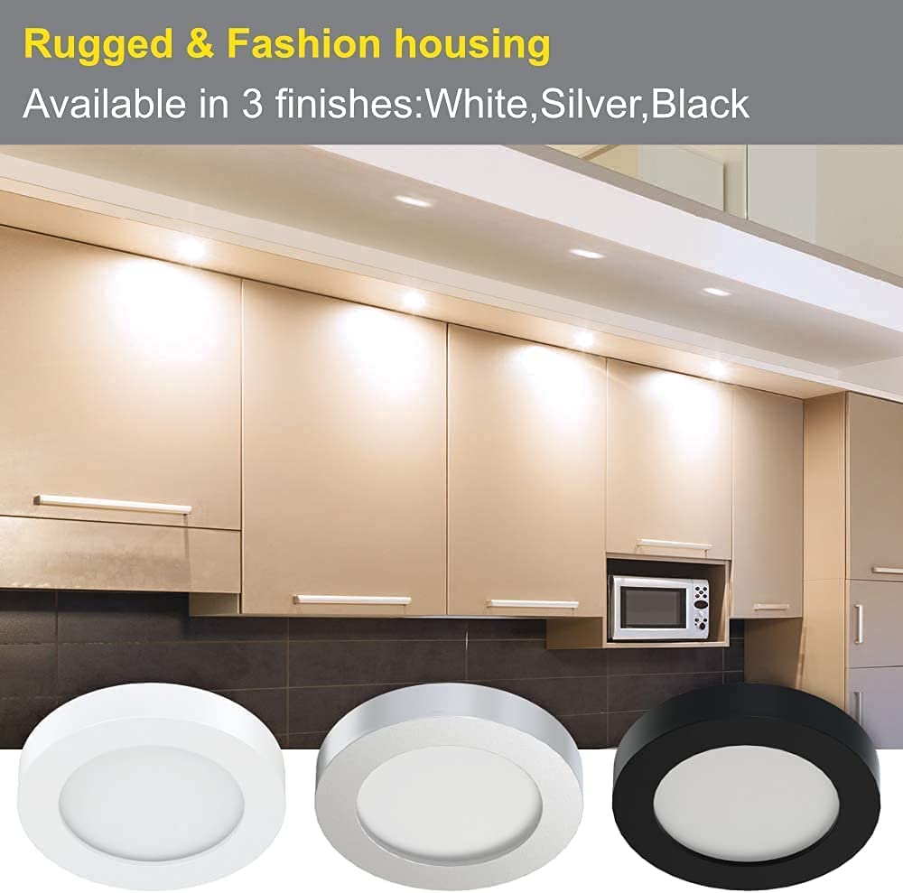 VST Under Cabinet Lighting 12V 2W (12W Total, 60W Equivalent), Wireless Dimmer Switch, Recessed or Surface Mount Wiried Puck Light for Kitchen, Wardrobe (6 Pack Black 3000K)