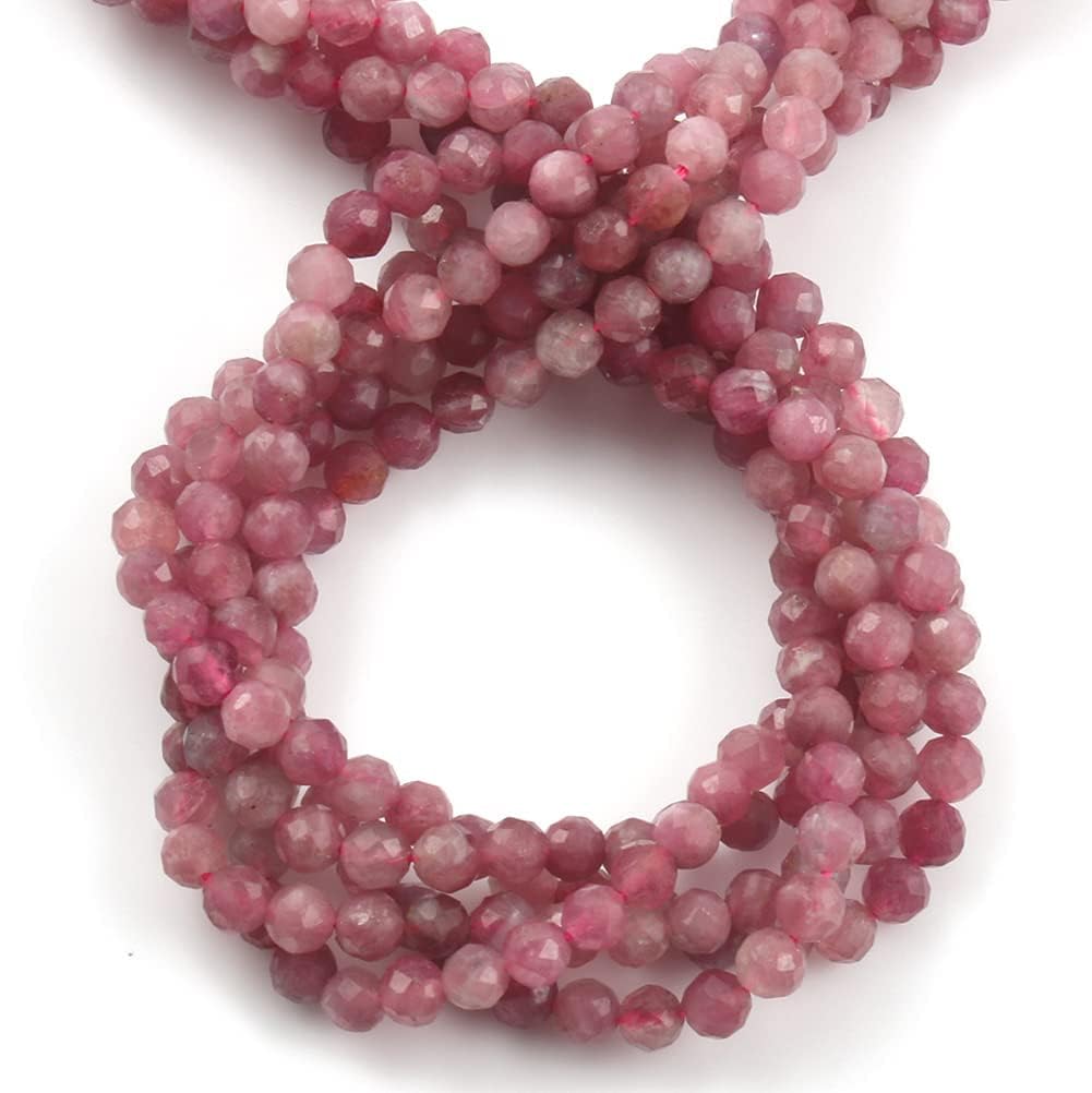 Song Xi 120pcs 3mm Natural Pink Tourmaline Gemstone Beads Faceted Round Loose Stone Beads for Jewelry Making (1 Strand)