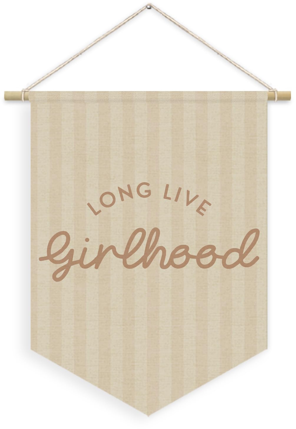 XYDEG Girl Nursery Decor, Long Live Girlhood Linen Canvas Banner, Neutral Striped Wall Hanging Pennant Flag Banner for Girl Nursery Toddler Kids Room Bedroom Dorm Playroom Decor, 15x11in