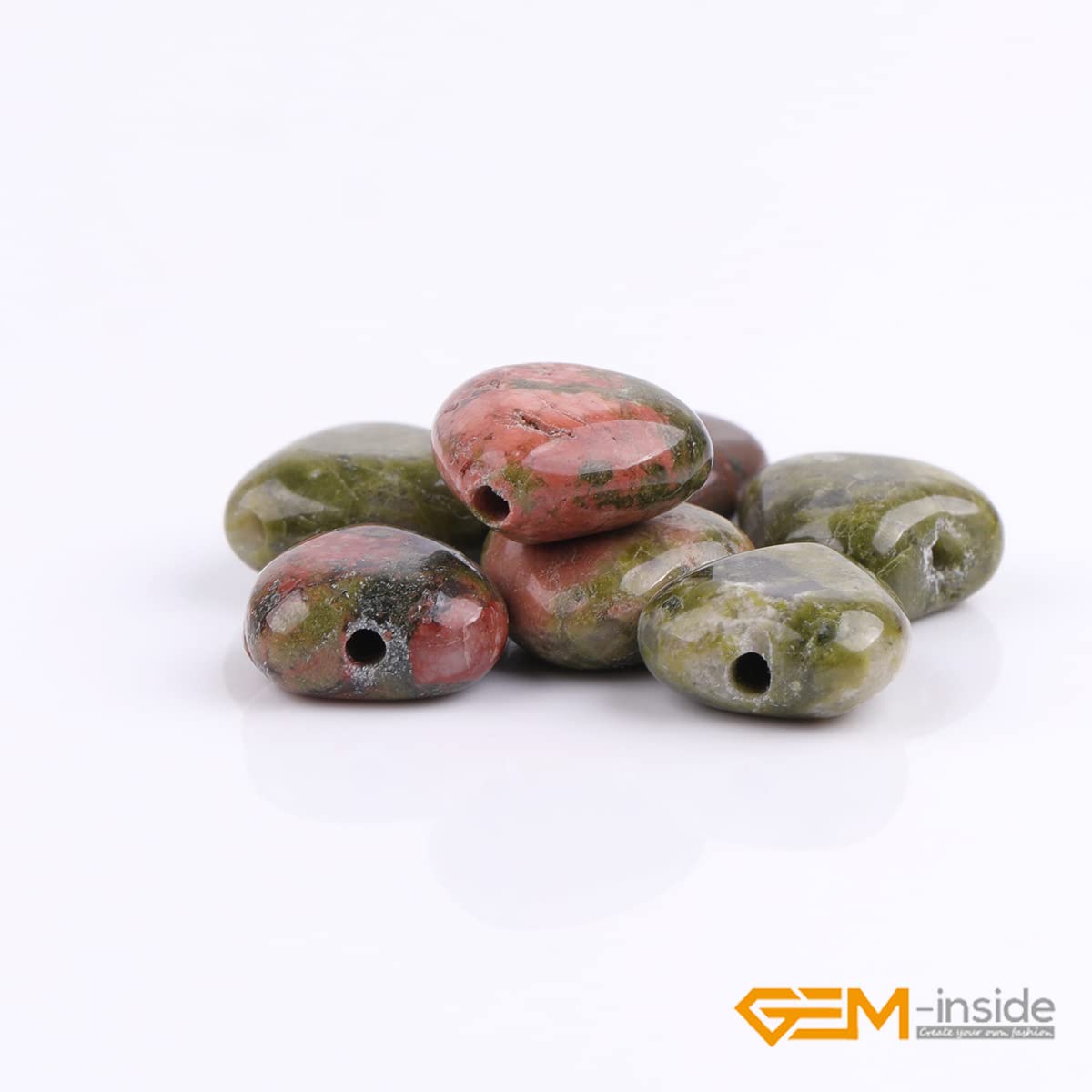 GEM-Inside 10mm Heart Charms Natural Green Unakite Jasper Gemstone Stone Beads for Jewelry Making Full 15" Strand Power Energy Healing Chakra Stone Beads