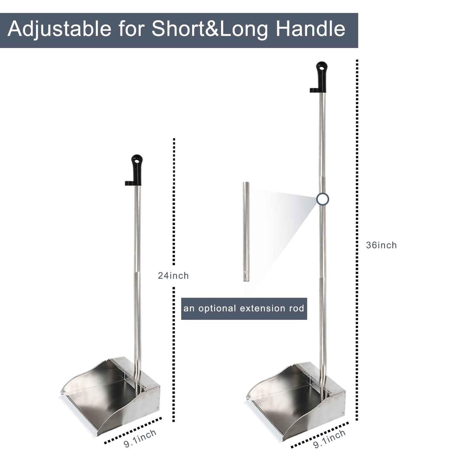 Stainless Steel Dustpan Metal Dustpan with Handle Heavy Duty Dust Pan Upright Dust Pan for Home Office Lobby