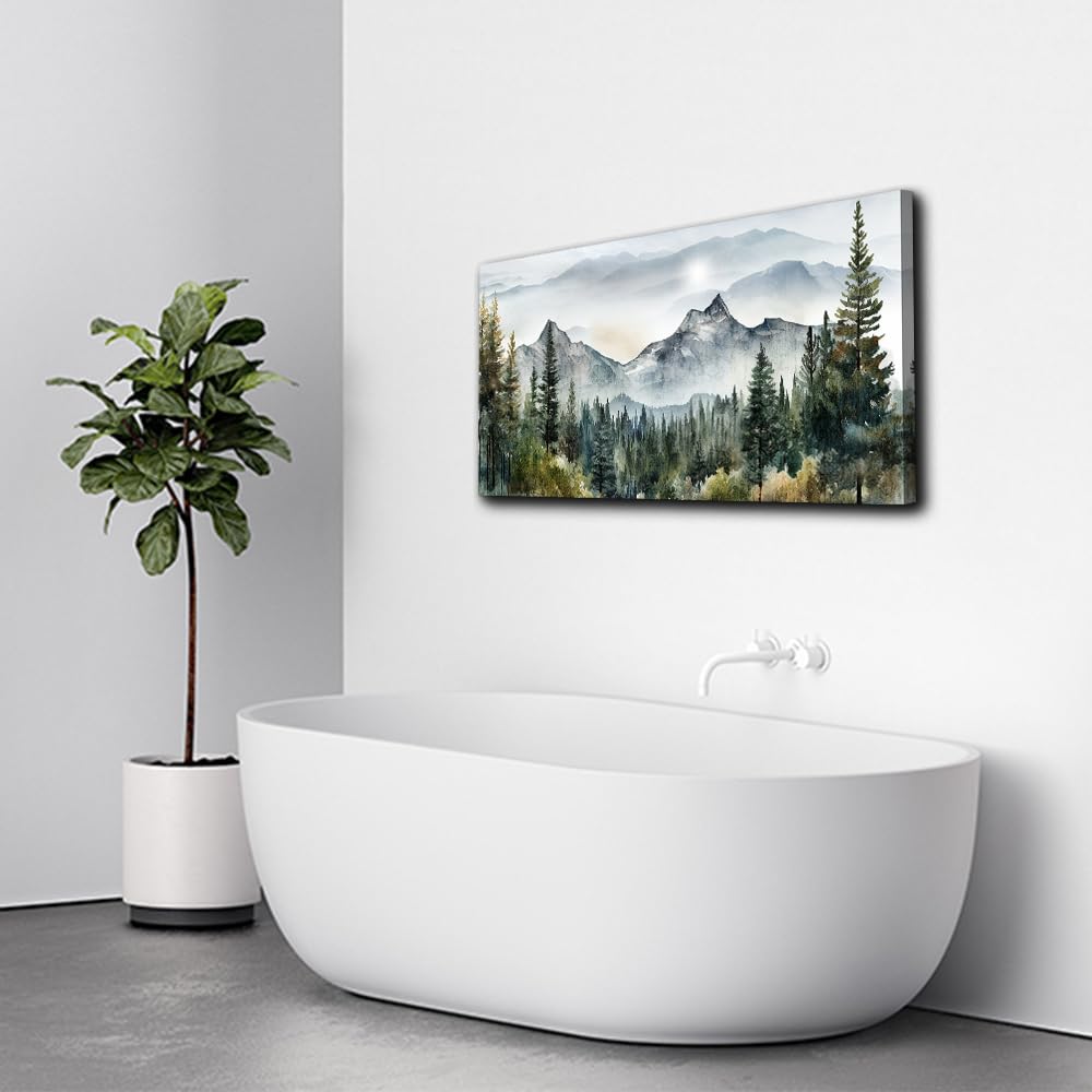 Lapremoly Canvas Wall Art for Living Room, Bedroom, Office - Modern Abstract Mountain Scenery Paintings, Misty Forest Landscape Pictures - Home Decorations Artwork
